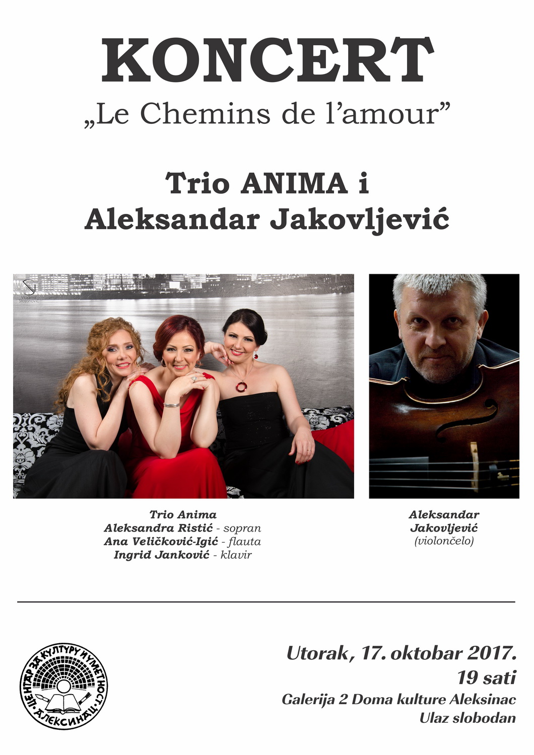 Koncert „Le Chemins de l’amour” <br>Trio Anima i Aleksandar Jakovljević